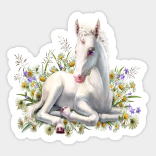 Cute Baby Unicorn And Flowers Sticker